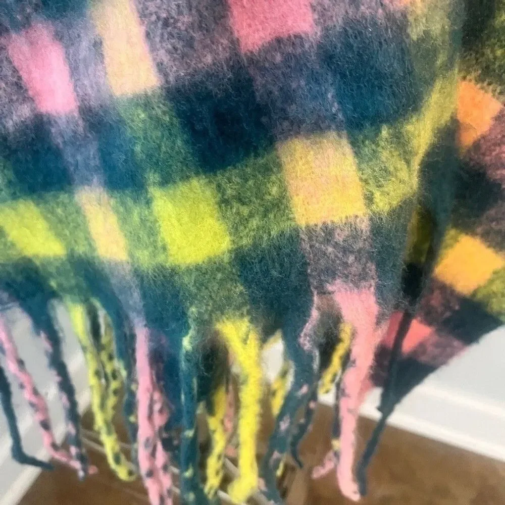 Natasha Multi Colored Plaid Blanket Scarf fringe Plaid Shawl Oversized NWT
